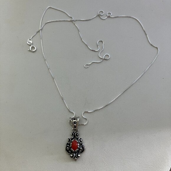 Coral  925 Sterling Silver pendant & 925 Chain 20" - Picture 4 of 7